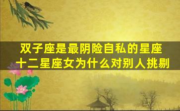 双子座是最阴险自私的星座 十二星座女为什么对别人挑剔